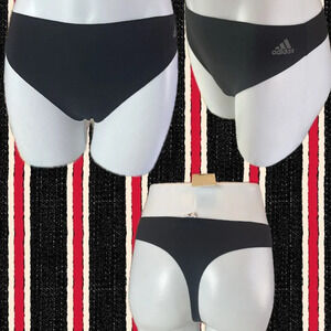 Adidas XL Black Logo Laser Cut Edge Moisture Wicking Active Thong Panties